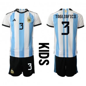 Argentina Nicolas Tagliafico #3 kläder Barn VM 2022 Hemmatröja Kortärmad (+ korta byxor)